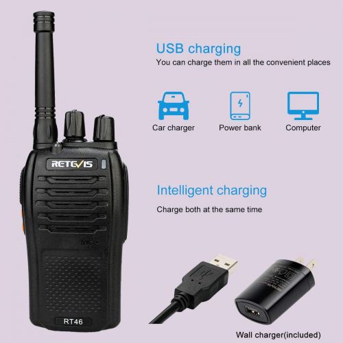  Retevis RT46 Walkie Talkies Dual Power FRS Rechargeable Long Range Two Way Radios Battery and Charger Included (10 Pack)