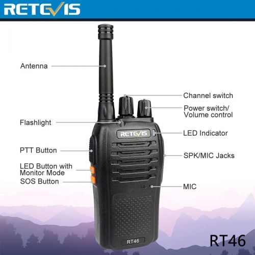  Retevis RT46 Walkie Talkies Dual Power FRS Rechargeable Long Range Two Way Radios Battery and Charger Included (10 Pack)