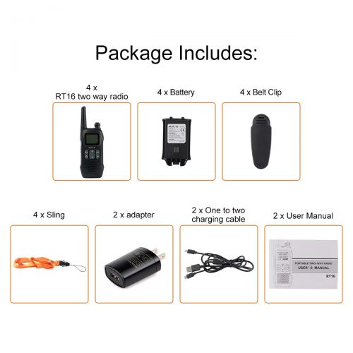  Retevis RT16 Walkie Talkie Rechargeable Small FM FRS Radios 121 Privacy Codes 22 Ch Security Two-Way Radio for Adults with NOAA Weather Alert(4 Pack)