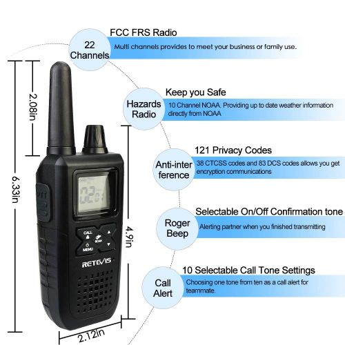  Retevis RT41 Walkie Talkie Rechargeable FRS VOX Roger Beep LCD 10 Call Tone NOAA Weather Alert Security Business Two-way Radio with Earpiece (10 Pack)