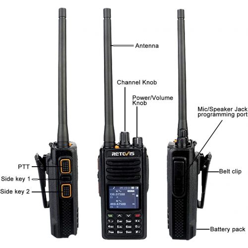  Retevis RT52 GPS DMR Radios Dual Band Digital Two Way Radio Dual PTT DMR 4000 Channel Emergency FM UHF VHF Ham Radio (Black 1 Pack)