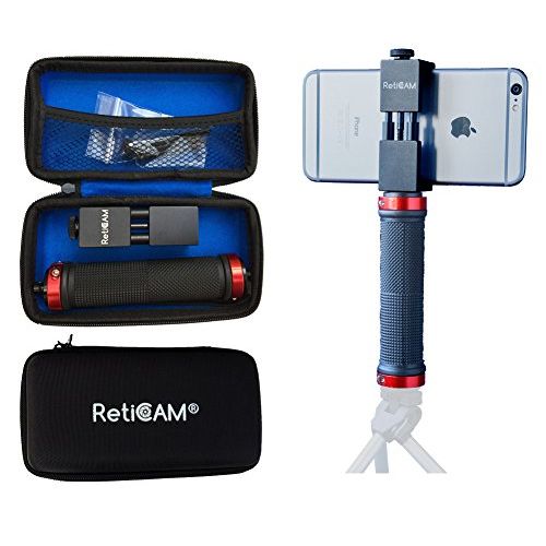  RetiCAM Smartphone Tripod Mount with Hand Grip - All Metal Heavy-Duty Hand Held Stabilizer and Tripod Mount for Smart Phones and Cameras - HG30, Aluminum, Red