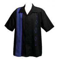 Designs by Attila Mens Retro Bowling Shirt, BIG TALL, Royal Blue on Black