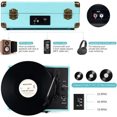  Retrolife Record Player with Speakers 3-Speed Bluetooth Suitcase Portable Belt-Driven RCA Line Out AUX in Headphone Jack Vinyl Vintage Turntable