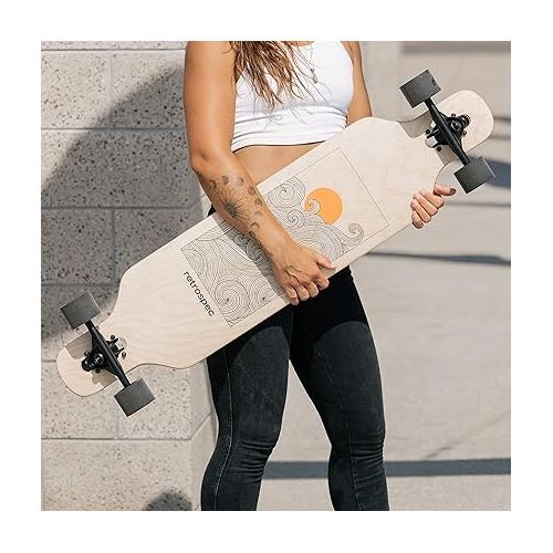  Retrospec Rift Drop-Through Longboard Skateboard Complete, Canadian Maple Wood Cruiser w/Drop-Through Trucks for Commuting, Cruising, Carving & Downhill Riding