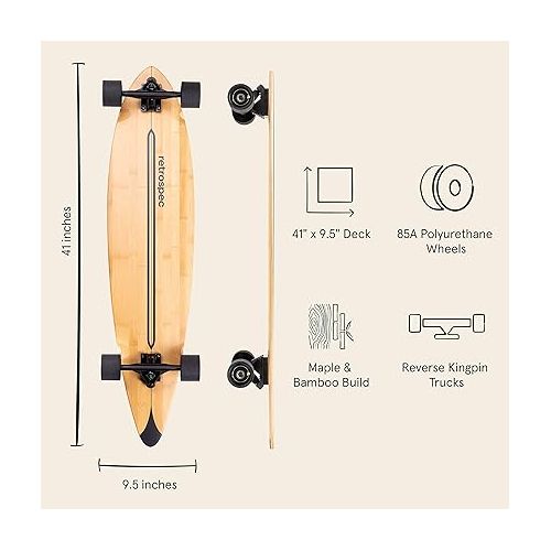  Retrospec Zed Pintail Longboard Skateboard Complete Cruiser | Bamboo & Canadian Maple Wood Cruiser w/Reverse Kingpin Trucks for Commuting, Cruising, Carving & Downhill Riding