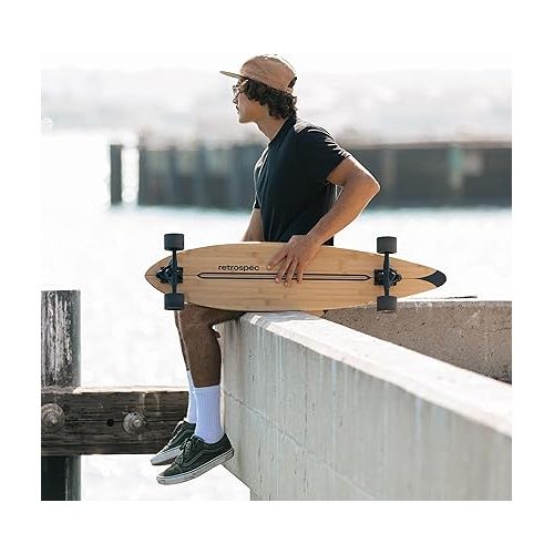  Retrospec Zed Pintail Longboard Skateboard Complete Cruiser | Bamboo & Canadian Maple Wood Cruiser w/Reverse Kingpin Trucks for Commuting, Cruising, Carving & Downhill Riding