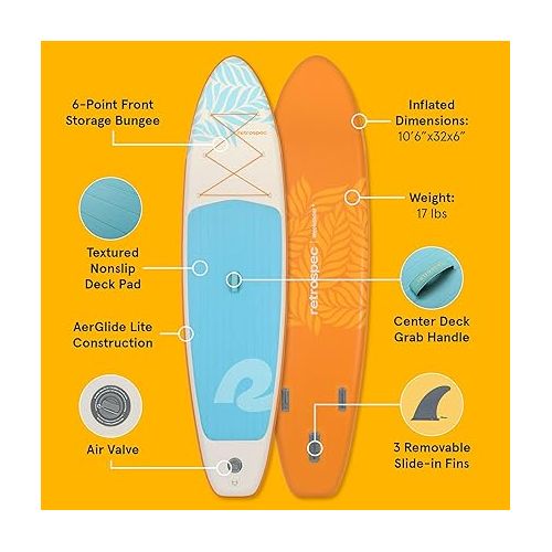  Retrospec Weekender Inflatable Stand Up Paddle Board Includes Paddle, Pump, and Accessories 10’6” Lightweight iSUP, Puncture Resistant Inflatable Paddle Board for Adults