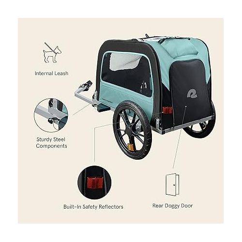  Retrospec Rover Waggin' Pet Bike Trailer - Small & Medium Sized Dogs Bicycle Carrier - Foldable Frame with 16 Inch Wheels - Non-Slip Floor & Internal Leash