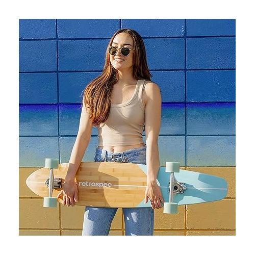  Retrospec Zed Longboard Skateboard Complete Cruiser | Bamboo & Canadian Maple Wood Cruiser w/ Reverse Kingpin Trucks for Commuting, Cruising, Carving & Downhill Riding