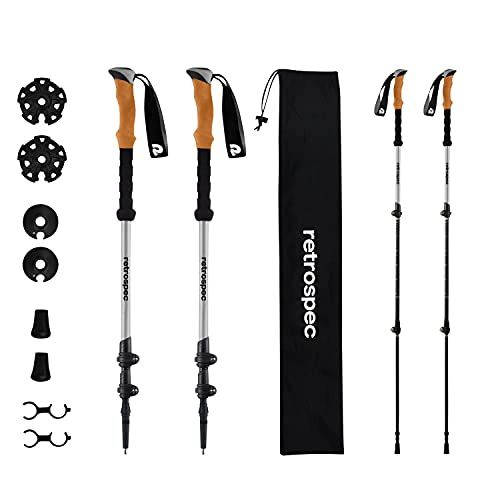  Retrospec Solstice Trekking & Ski Poles for Men & Women - Aluminum w/ Cork or Foam Grip - Adjustable & Collapsible Lightweight Hiking, Walking & Skiing Sticks