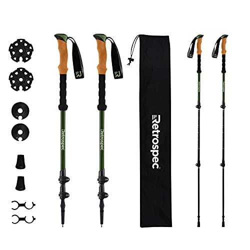  Retrospec Solstice Trekking & Ski Poles for Men & Women - Aluminum w/ Cork or Foam Grip - Adjustable & Collapsible Lightweight Hiking, Walking & Skiing Sticks