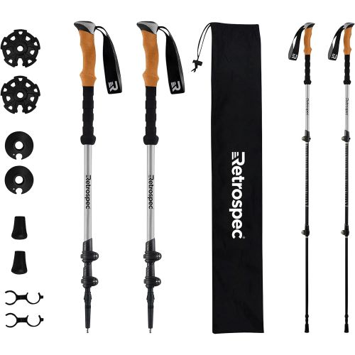  Retrospec Solstice Trekking & Ski Poles for Men & Women - Aluminum w/ Cork or Foam Grip - Adjustable & Collapsible Lightweight Hiking, Walking & Skiing Sticks