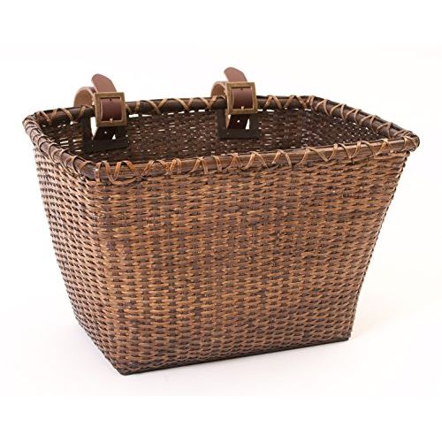  Retrospec Bicycles Cane Woven Rectangular Toto Basket with Authentic Leather Straps and Brass Buckles