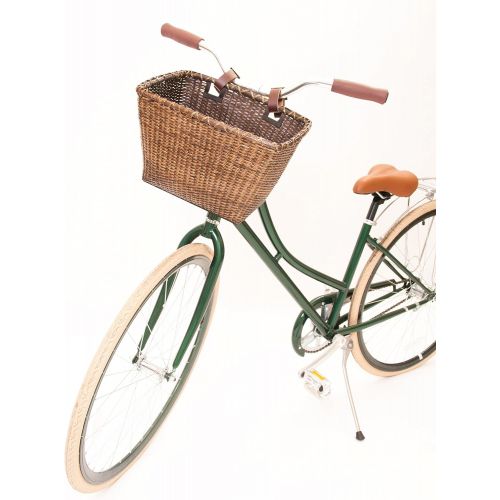  Retrospec Bicycles Cane Woven Rectangular Toto Basket with Authentic Leather Straps and Brass Buckles