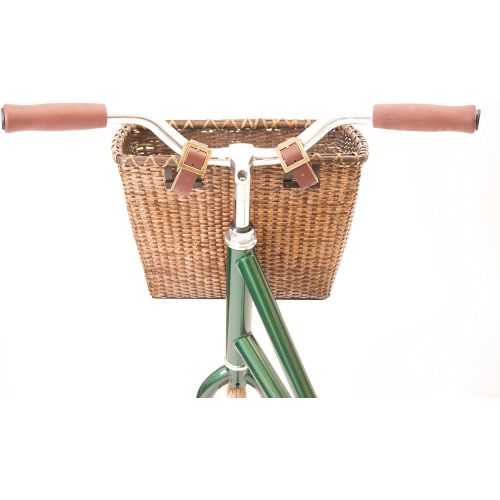  Retrospec Bicycles Cane Woven Rectangular Toto Basket with Authentic Leather Straps and Brass Buckles