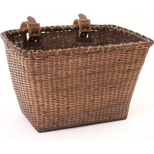  Retrospec Bicycles Cane Woven Rectangular Toto Basket with Authentic Leather Straps and Brass Buckles