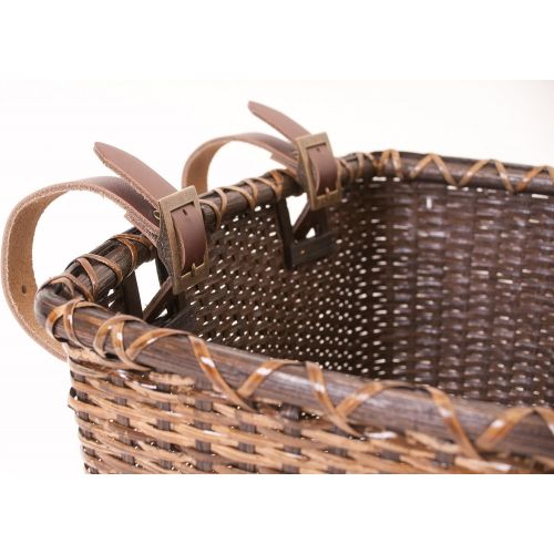  Retrospec Bicycles Cane Woven Rectangular Toto Basket with Authentic Leather Straps and Brass Buckles