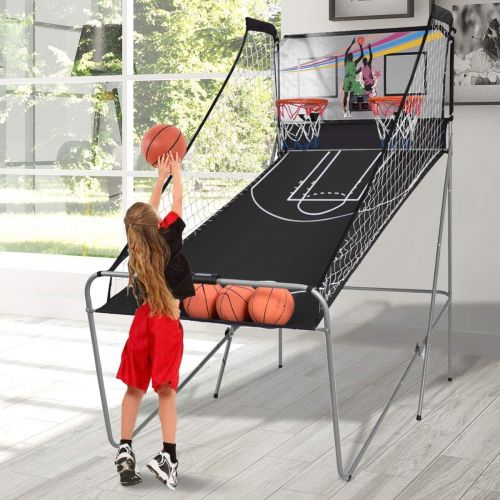  ReunionG Electronic Basketball Game, Indoor Basketball Arcade Game Double Shot 2 Players with 2 Rims 4 Balls