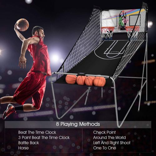  ReunionG Electronic Basketball Game, Indoor Basketball Arcade Game Double Shot 2 Players with 2 Rims 4 Balls