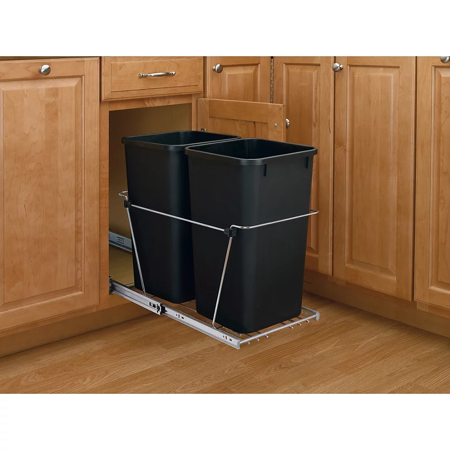  Rev-A-Shelf - RV-15KD-18C S - Double 27 Qt. Pull-Out Black and Chrome Waste Container