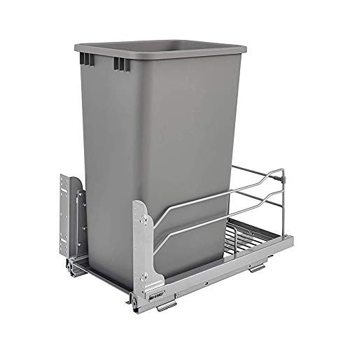  Rev-A-Shelf 53WC-1550SCDM-117 Single 50-Quart Kitchen Base Cabinet Pull Out Waste Container Trash Can with Soft-Close Slides, Gray