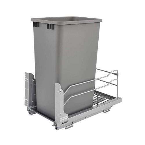  Rev-A-Shelf 53WC-1550SCDM-117 Single 50-Quart Kitchen Base Cabinet Pull Out Waste Container Trash Can with Soft-Close Slides, Gray