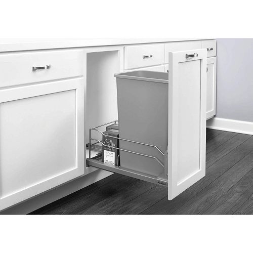  Rev-A-Shelf 53WC-1550SCDM-117 Single 50-Quart Kitchen Base Cabinet Pull Out Waste Container Trash Can with Soft-Close Slides, Gray