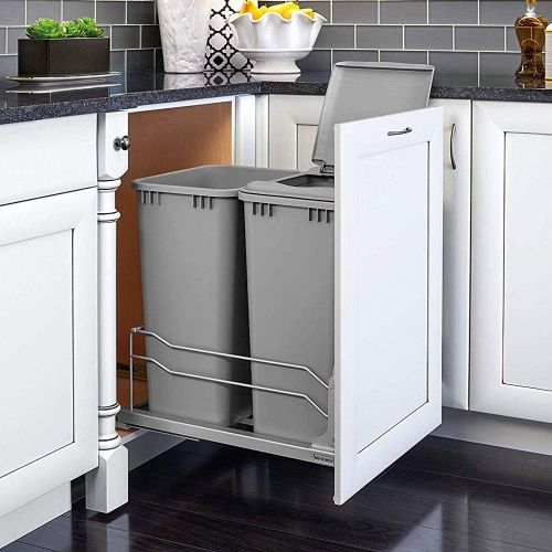  Rev-A-Shelf 53WC-2150SCDM-217 Double 50-Quart Undermount Kitchen Cabinet Pullout Waste Containers with Soft Close, Gray