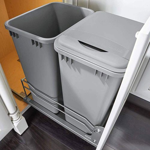  Rev-A-Shelf 53WC-2150SCDM-217 Double 50-Quart Undermount Kitchen Cabinet Pullout Waste Containers with Soft Close, Gray