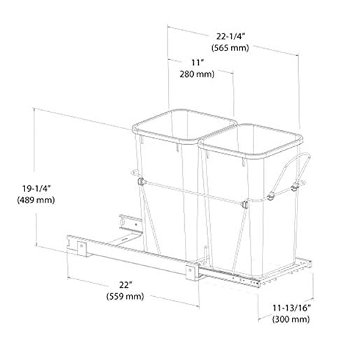  Rev-A-Shelf RV-15KD-17C S Double 27 Quart Sliding Pull Out Waste Bin Container for Base Kitchen Cabinet with 11-Inch Opening, Gray