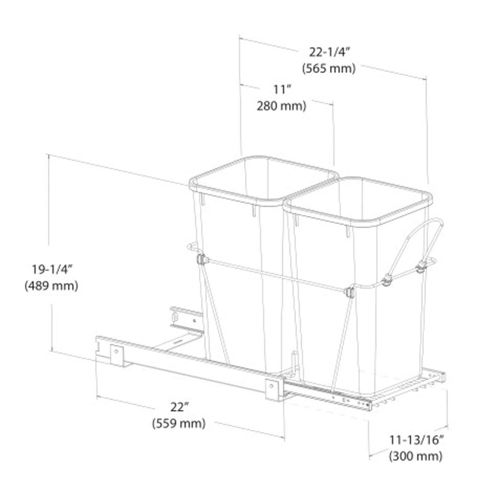  Rev-A-Shelf RV-15KD-17C S Double 27 Quart Sliding Pull Out Waste Bin Container for Base Kitchen Cabinet with 11-Inch Opening, Gray