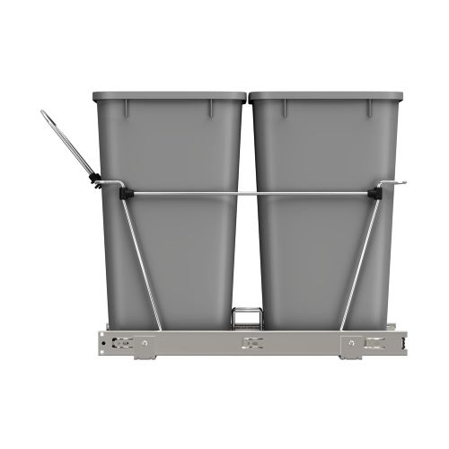  Rev-A-Shelf RV-15KD-17C S Double 27 Quart Sliding Pull Out Waste Bin Container for Base Kitchen Cabinet with 11-Inch Opening, Gray