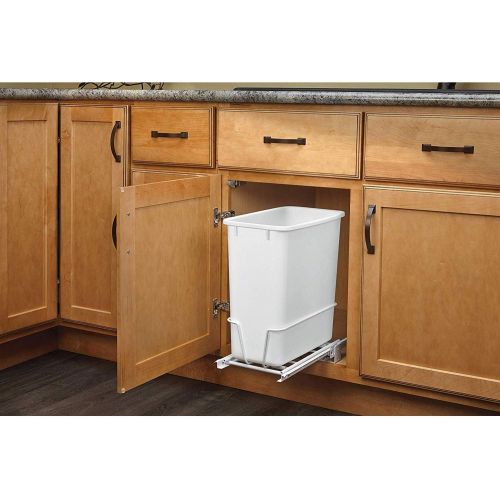  Rev-A-Shelf RV-814PB 20-Quart Undermount Vanity Kitchen Cabinet Pullout Waste Container, White