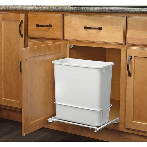  Rev-A-Shelf RV-814PB 20-Quart Undermount Vanity Kitchen Cabinet Pullout Waste Container, White