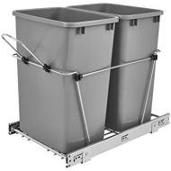Rev-A-Shelf RV-18KD-17C S Double 35-Quart Sliding Pull Out Kitchen Cabinet Waste Bin Container, Gray