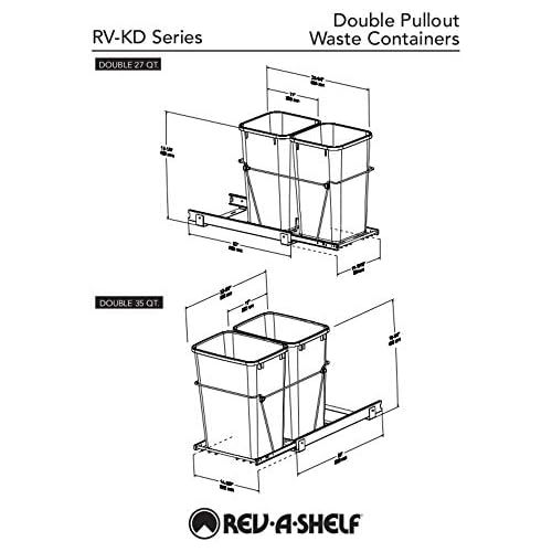  Rev-A-Shelf RV-18KD-17C S Double 35-Quart Sliding Pull Out Kitchen Cabinet Waste Bin Container, Gray