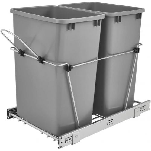  Rev-A-Shelf RV-18KD-17C S Double 35-Quart Sliding Pull Out Kitchen Cabinet Waste Bin Container, Gray