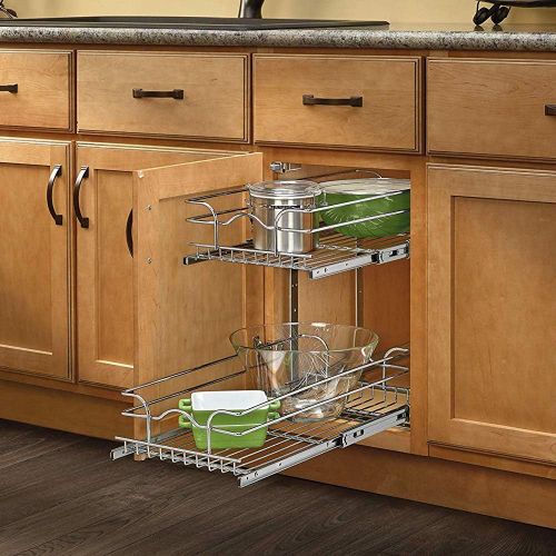  Rev-A-Shelf 5WB2-0918-CR Base Cabinet Pullout 2 Tier Wire Basket Reduced Depth Sink & Base Accessories, 9 W x 18 D-Inches