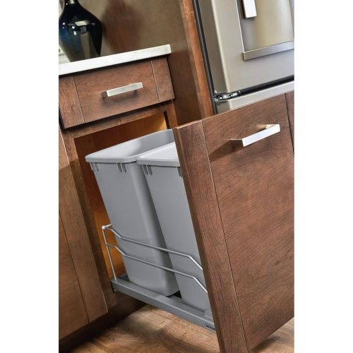  Rev-A-Shelf 53WC-1835SCDM-217 Double 35 Quart Undermount Kitchen Cabinet Pullout Waste Container with Soft Close, Gray