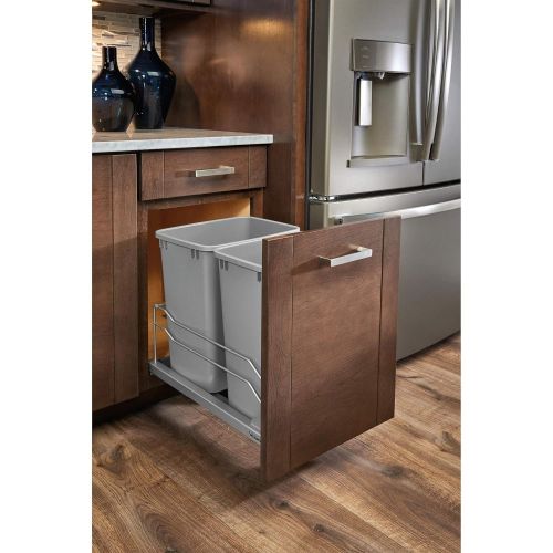  Rev-A-Shelf 53WC-1835SCDM-217 Double 35 Quart Undermount Kitchen Cabinet Pullout Waste Container with Soft Close, Gray