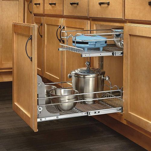  Rev-A-Shelf 5WB2-1522-CR 15 x 22 Inch Two-Tier Kitchen Organization Cabinet Pull Out Storage Wire Basket, Chrome