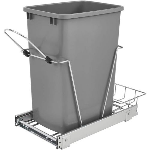  Rev-A-Shelf RV-12KD-17C S Single 35-Quart Sliding Pull Out Kitchen Cabinet Waste Bin Container, Gray