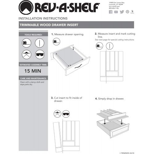  Rev-A-Shelf 4WDKB-1 2-Row Trimmable 55 Slot Knife Block Tray Kitchen Drawer Organizer Insert with Utensil Holder Tray, Wood