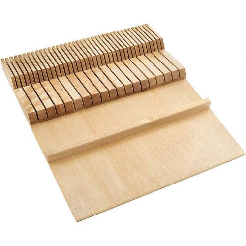  Rev-A-Shelf 4WDKB-1 2-Row Trimmable 55 Slot Knife Block Tray Kitchen Drawer Organizer Insert with Utensil Holder Tray, Wood