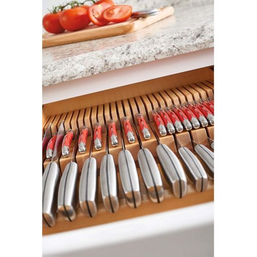  Rev-A-Shelf 4WDKB-1 2-Row Trimmable 55 Slot Knife Block Tray Kitchen Drawer Organizer Insert with Utensil Holder Tray, Wood