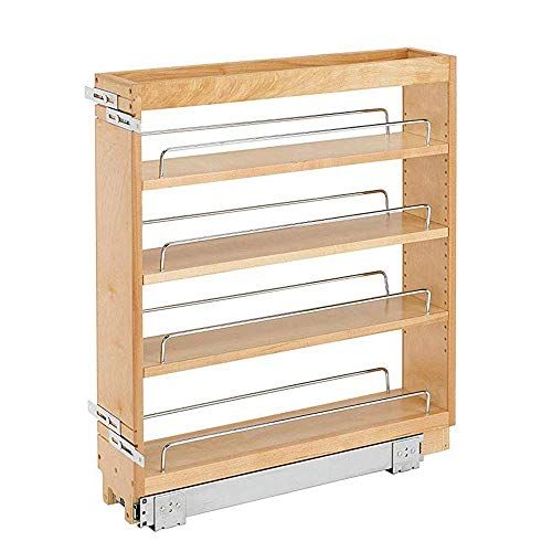  Rev A Shelf 448 BC 6C 6.5 Inch Base Cabinet Pullout Storage Organizer with Adjustable Wood Shelves and Chrome Rails