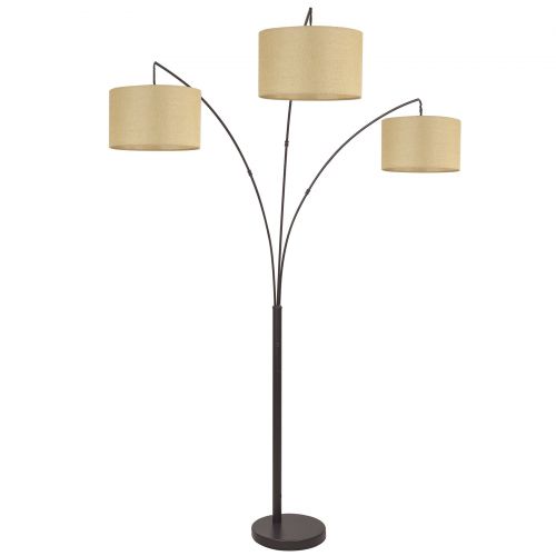  Revel Akira 80 3-Light Arc Floor Lamp, Antique Bronze Finish & Beige Burlap Drum Shades