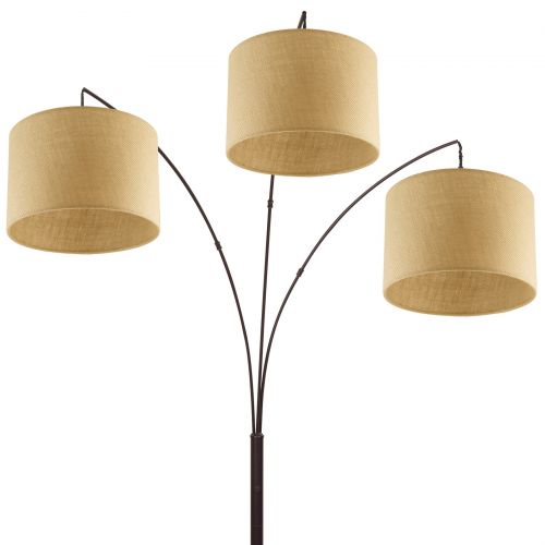  Revel Akira 80 3-Light Arc Floor Lamp, Antique Bronze Finish & Beige Burlap Drum Shades