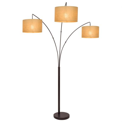  Revel Akira 80 3-Light Arc Floor Lamp, Antique Bronze Finish & Beige Burlap Drum Shades